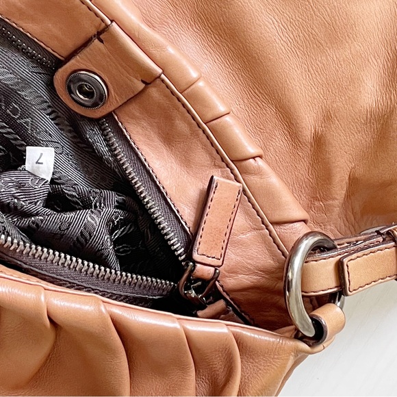 Prada brown nappa lambskin leather pushlock shoulder flap bag baguette - Picture 10 of 12